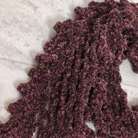 3/$20 Chenille Open Knit Winter Scarf Long Rectangular Purple Flecked Stretchy - Picture 5 of 10